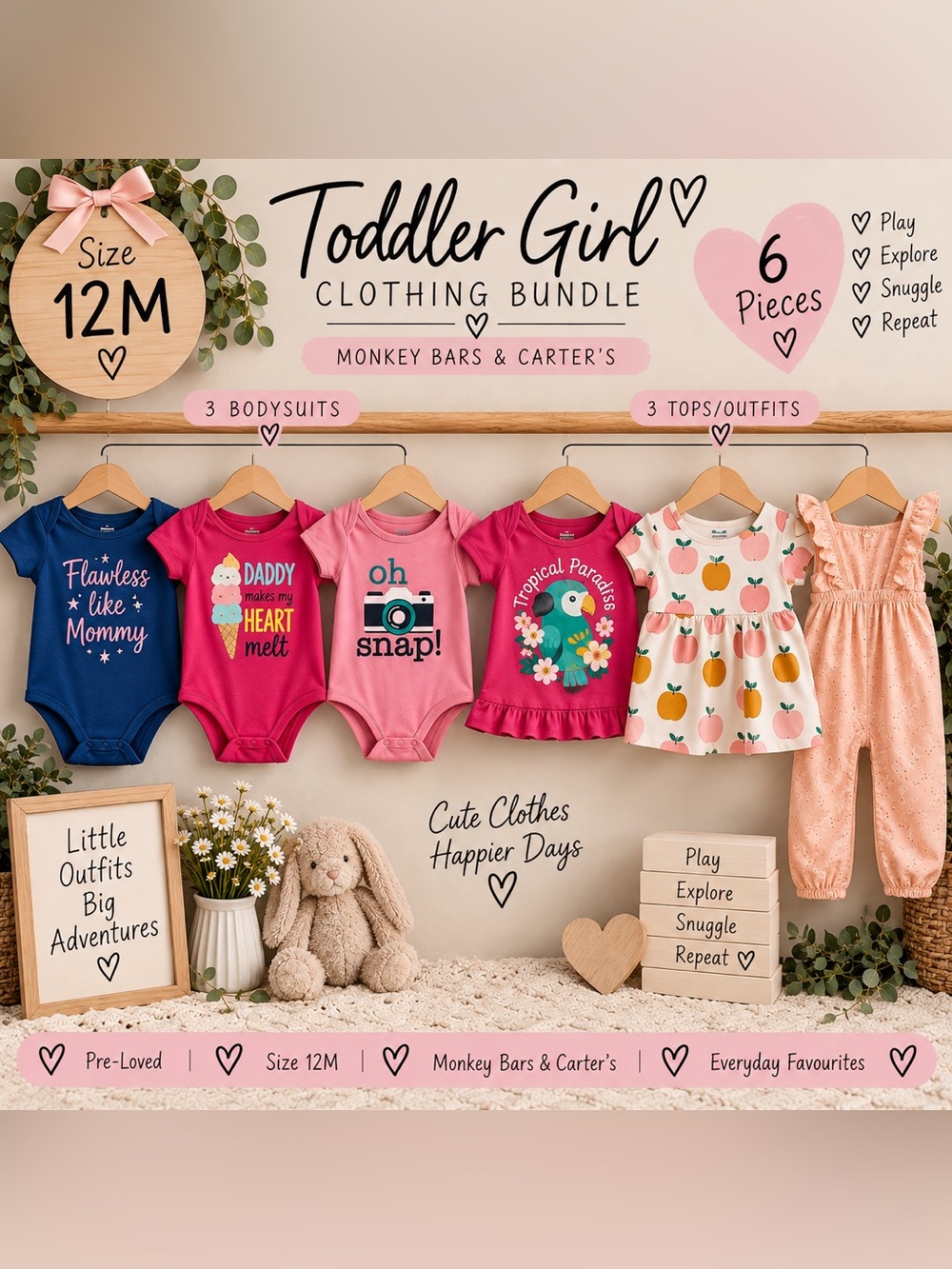 12M Baby Girl 6-Piece Clothing Bundle – Carter’s & Monkey Bars